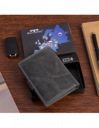 Portfel skórzany męski pionowy z zapinią klasyczny czarny RFiD Beltimore S49 - zdjęcie 3