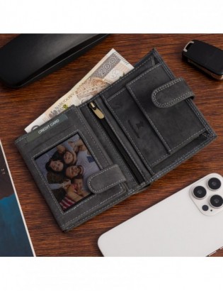 Portfel skórzany męski pionowy z zapinią klasyczny czarny RFiD Beltimore S49 - zdjęcie 4