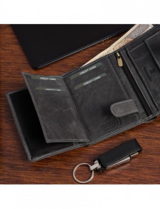 Portfel skórzany męski pionowy z zapinią klasyczny czarny RFiD Beltimore S49 - zdjęcie 6