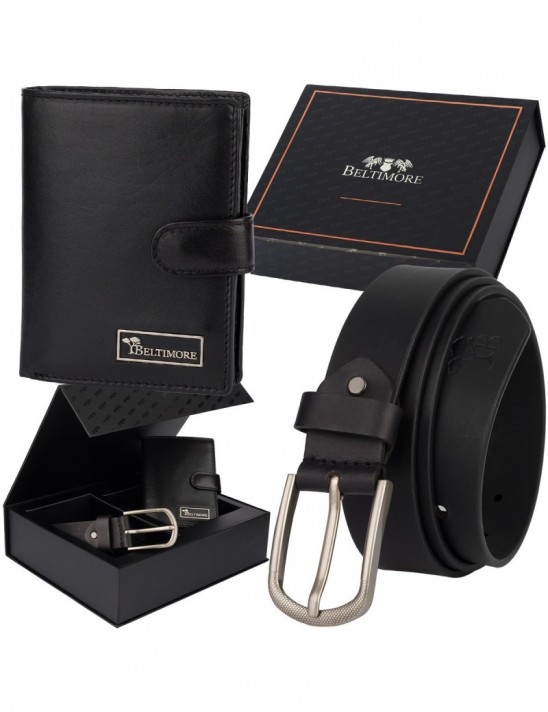 Zestaw prezentowy męski skórzany pasek portfel pudełko premium Beltimore Z28