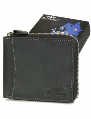 Portfel skórzany zasuwany duży poziomy RFiD nubuk czarny Beltimore H01 - zdjęcie 1