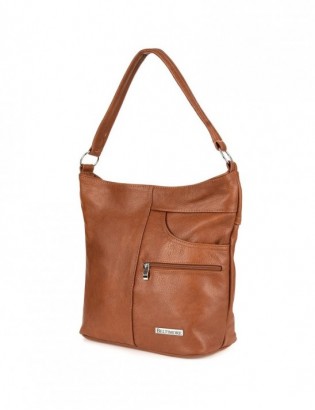 Torebka Skórzana listonoszka damska duża klasyczna koniakowa H08 - zdjęcie 1