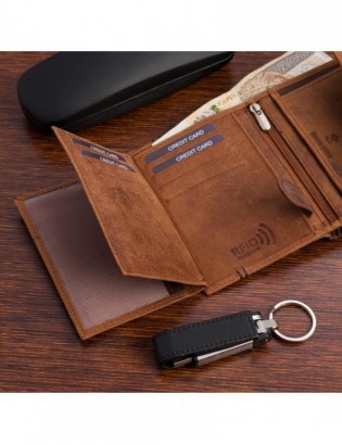 Portfel skórzany męski pionowy klasyczny brązowy RFiD Beltimore D38 - zdjęcie 6