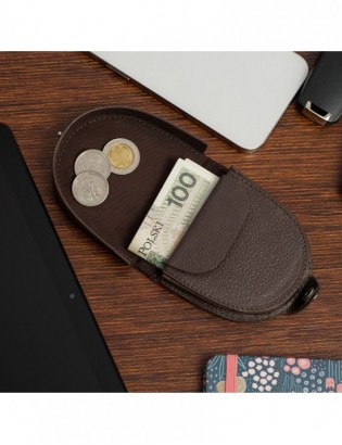 Podkówka portfel etui na pieniądze skórzana bilonówka banknotówka Beltimore brązowa G83 - zdjęcie 3