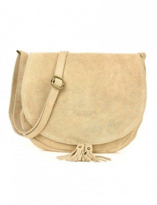 Beżowa Torebka podkówka listonoszka damska skóra włoska miękka B66 - zdjęcie 1