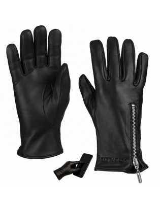 Rękawiczki skórzane damskie polar na dotyk TOUCH FINGER czarne BELTIMORE  K27 - zdjęcie 1