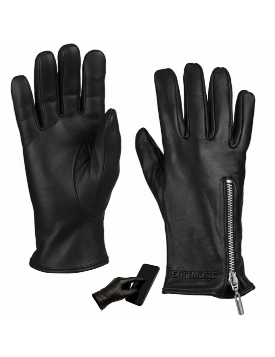 Rękawiczki skórzane damskie polar na dotyk TOUCH FINGER czarne BELTIMORE  K27