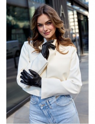 Rękawiczki skórzane damskie polar na dotyk TOUCH FINGER czarne BELTIMORE  K27 - zdjęcie 2