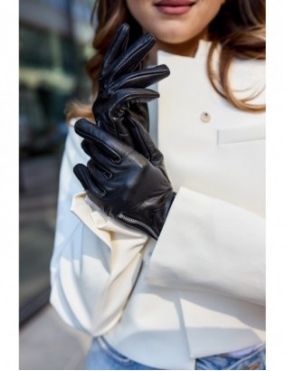 Rękawiczki skórzane damskie polar na dotyk TOUCH FINGER czarne BELTIMORE  K27 - zdjęcie 3