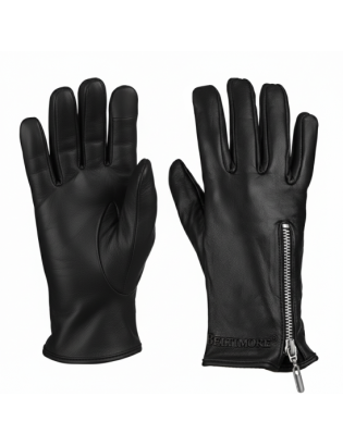 Rękawiczki skórzane damskie polar na dotyk TOUCH FINGER czarne BELTIMORE  K27 - zdjęcie 5