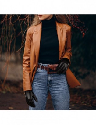 Rękawiczki skórzane damskie polar na dotyk TOUCH FINGER czarne BELTIMORE  K27 - zdjęcie 6