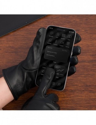 Rękawiczki skórzane damskie polar na dotyk TOUCH FINGER czarne BELTIMORE  K27 - zdjęcie 8