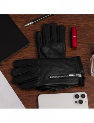 Rękawiczki skórzane damskie polar na dotyk TOUCH FINGER czarne BELTIMORE  K27 - zdjęcie 11