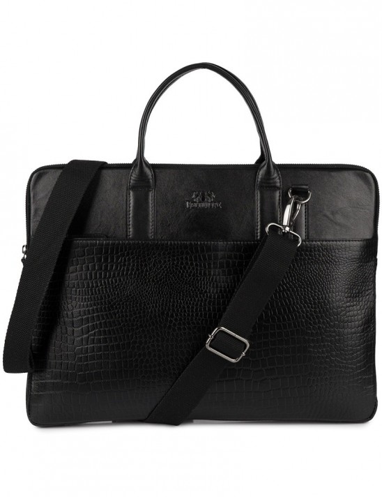 Torba skórzana aktówka teczka croco na laptopa 15"6 czarna A4 Beltimore S18