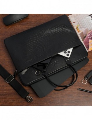 Torba skórzana aktówka teczka croco na laptopa 15"6 czarna A4 Beltimore S18 - zdjęcie 2