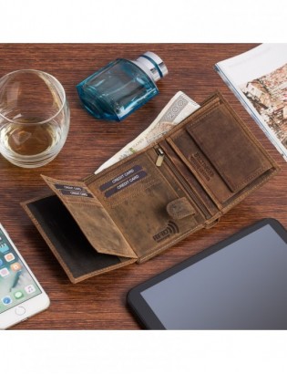 Portfel skórzany męski brązowy nubuk skóra Ciężarówka Tir RFiD Beltimore R89 - zdjęcie 7