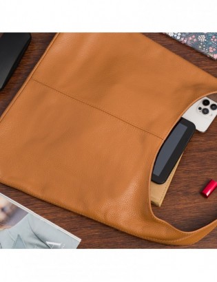 Torebka skórzana damska shopper pojemna A4 skóra naturalna włoska Beltimore camel U36 - zdjęcie 2
