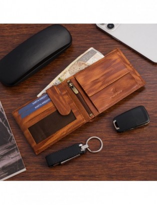 Portfel skórzany męski poziomy klasyczny brązowy RFiD Beltimore D34 - zdjęcie 2