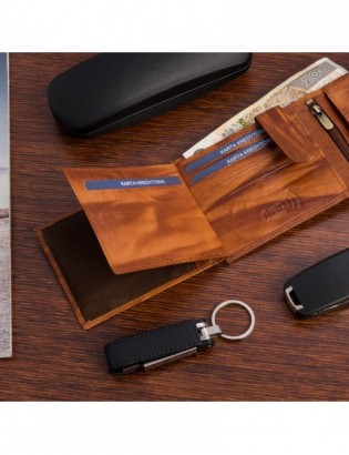 Portfel skórzany męski poziomy klasyczny brązowy RFiD Beltimore D34 - zdjęcie 6