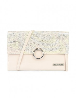 Różowo- kolorowa oryginalna damska torebka kopertówka na pasku usztywniana W63 - zdjęcie 2