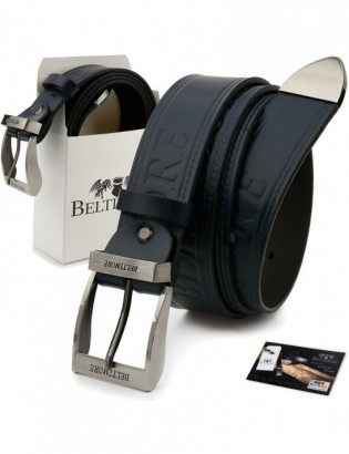 Beltimore męski skórzany pasek szeroki jeans granatowy 520 - zdjęcie 1