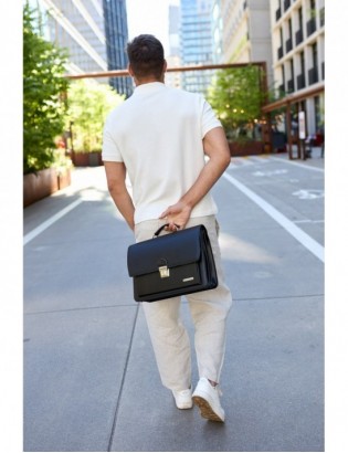 Czarna męska aktówka Beltimore teczka elegancka solidna skórzana J17 - zdjęcie 4