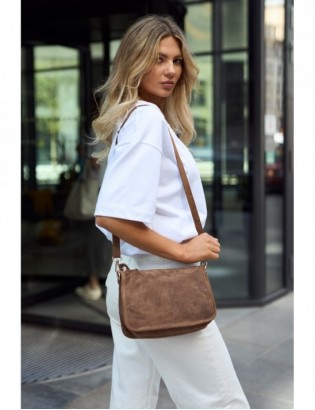 Taupe skórzana listonoszka damska włoska zamszowa kuferek Beltimore B64 - zdjęcie 2