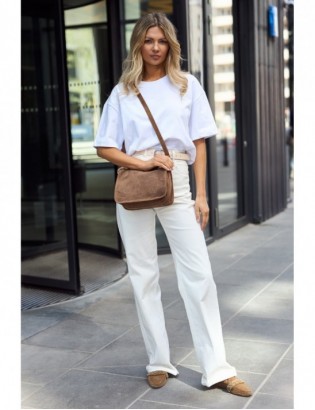 Taupe skórzana listonoszka damska włoska zamszowa kuferek Beltimore B64 - zdjęcie 3