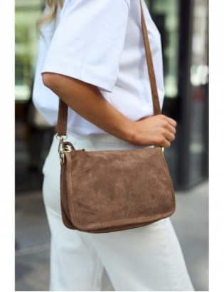 Taupe skórzana listonoszka damska włoska zamszowa kuferek Beltimore B64 - zdjęcie 4