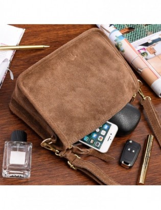 Taupe skórzana listonoszka damska włoska zamszowa kuferek Beltimore B64 - zdjęcie 5