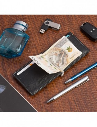 Portfel męski skórzany mały czarny z wsuwką na banknoty RFiD Beltimore L47 - zdjęcie 7