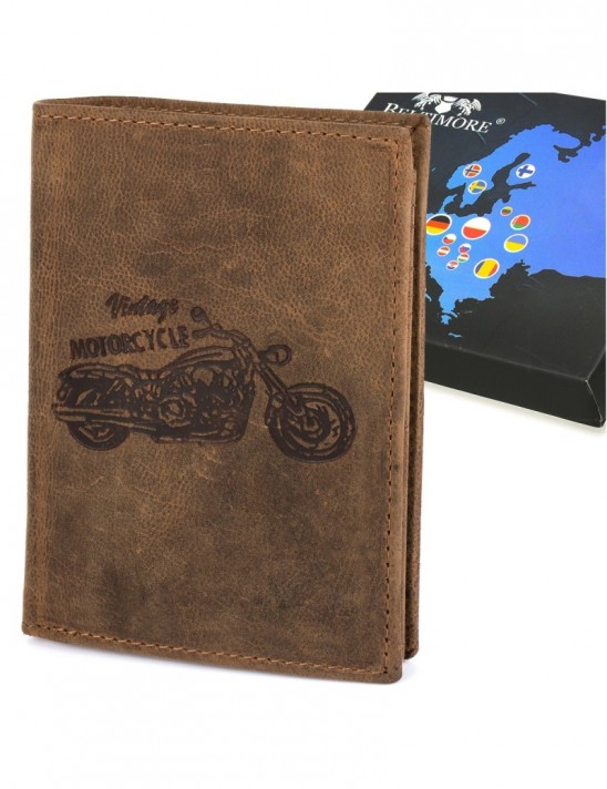 Portfel skórzany męski brązowy nubuk skóra motor RFiD Beltimore R90