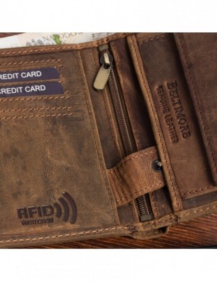 Portfel skórzany męski brązowy nubuk skóra motor RFiD Beltimore R90 - zdjęcie 9