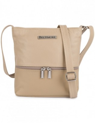 Torebka damska skórzana listonoszka elegancka mała beżowa Beltimore L49 - zdjęcie 1