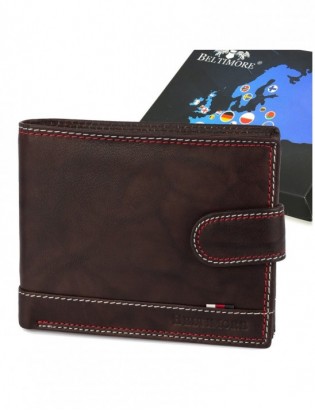 Portfel skórzany męski klasyczny poziomy z flagą brązowy RFiD Beltimore D27 - zdjęcie 1
