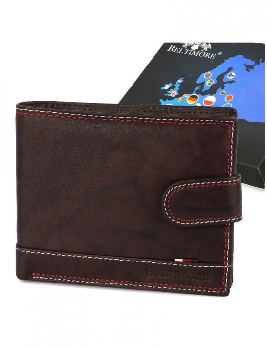 Portfel skórzany męski klasyczny poziomy z flagą brązowy RFiD Beltimore D27