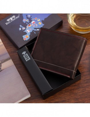 Portfel skórzany męski klasyczny poziomy z flagą brązowy RFiD Beltimore D27 - zdjęcie 4