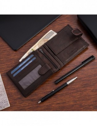 Portfel skórzany męski klasyczny poziomy z flagą brązowy RFiD Beltimore D27 - zdjęcie 5