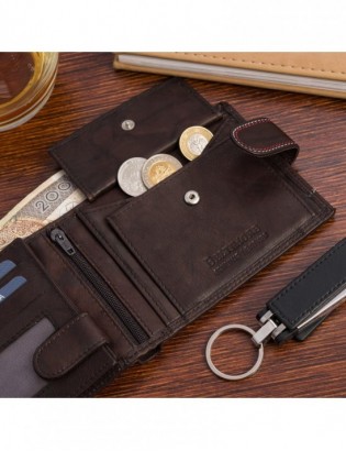 Portfel skórzany męski klasyczny poziomy z flagą brązowy RFiD Beltimore D27 - zdjęcie 6
