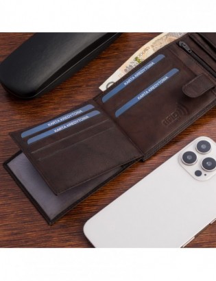 Portfel skórzany męski klasyczny poziomy z flagą brązowy RFiD Beltimore D27 - zdjęcie 7