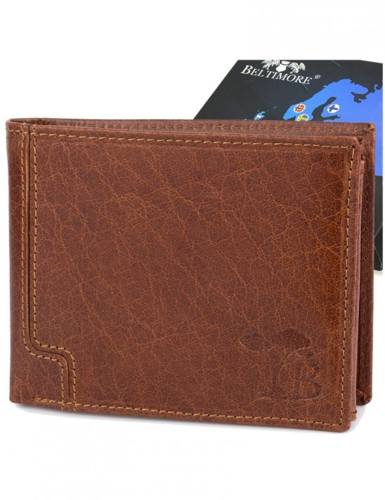 Portfel skórzany męski poziomy klasyczny brązowy RFiD Beltimore D40
