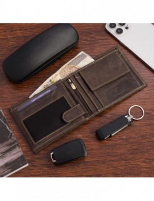 Portfel skórzany męski vintage poziomy klasyczny brązowy RFiD Beltimore S51 - zdjęcie 4