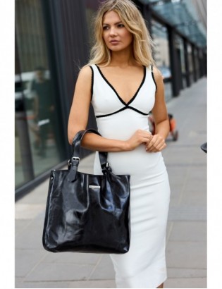 Torebka damska skórzana shopperka duża torba pojemna A4 skóra naturalna czarna Beltimore N27 - zdjęcie 3