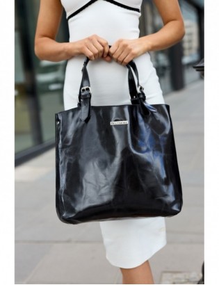 Torebka damska skórzana shopperka duża torba pojemna A4 skóra naturalna czarna Beltimore N27 - zdjęcie 4