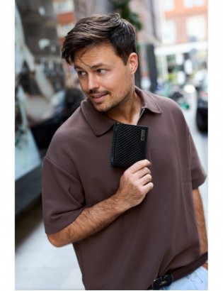 Męski portfel skórzany klasyczny RFiD duży czarny carbon premium Beltimore P01 - zdjęcie 4