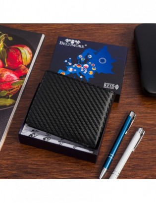 Męski portfel skórzany klasyczny RFiD duży czarny carbon premium Beltimore P01 - zdjęcie 7