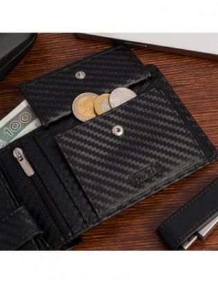 Męski portfel skórzany klasyczny RFiD duży czarny carbon premium Beltimore P01 - zdjęcie 10