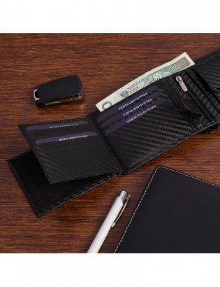 Męski portfel skórzany klasyczny RFiD duży czarny carbon premium Beltimore P01 - zdjęcie 11