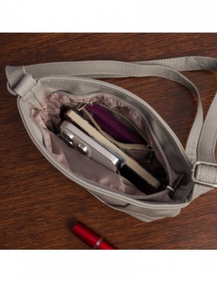 Torebka damska skórzana listonoszka mała premium klasyczna jasno szara Beltimore L58 - zdjęcie 9