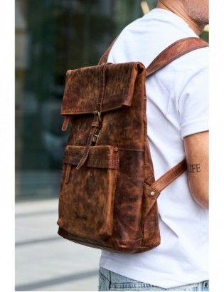 Plecak skórzany na laptopa 15,6 biznesowy duży A4 pojemny brązowy premium Beltimore N20 - zdjęcie 3